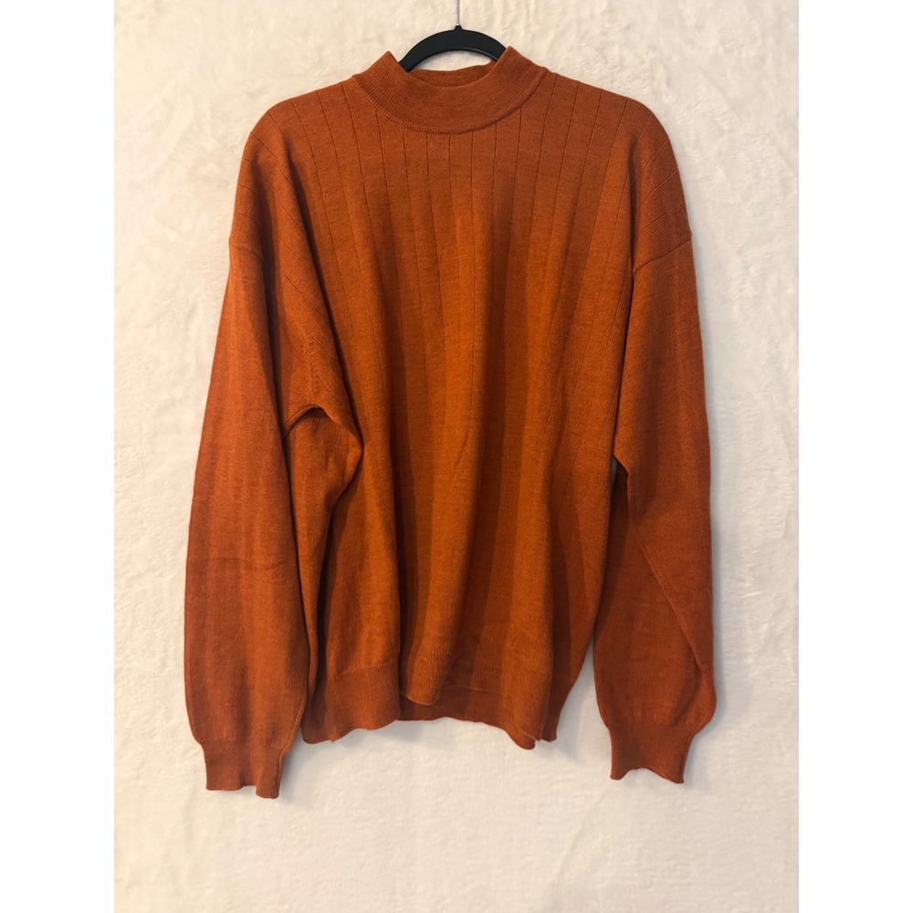 Ponte Vecchio Italy Mens Large‎ Rust Orange Mock Neck Ribbed Knit Sweater